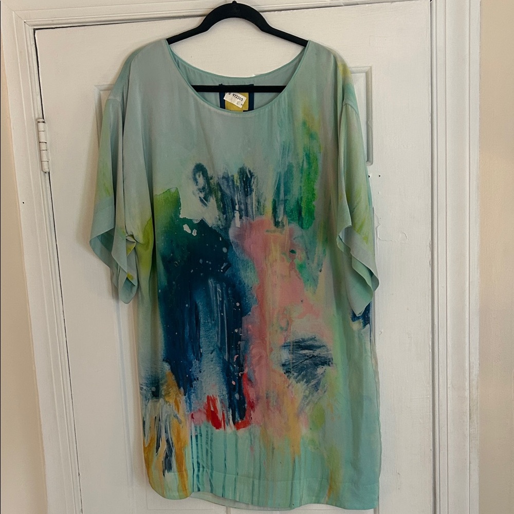 Maeve Silk Artistic Blue and Green Tunic Dress